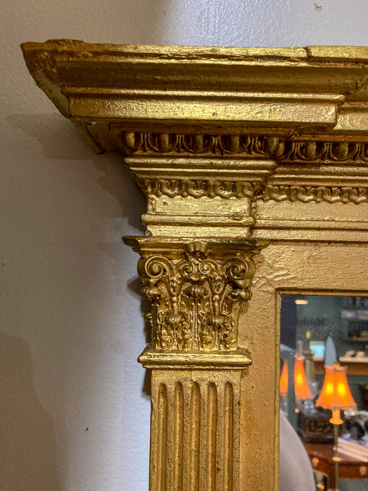 Vintage Neoclassical Style Gilt Gold Column Tall Elongated Wall Mirror