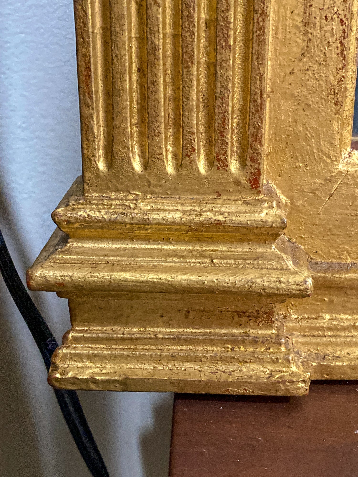 Vintage Neoclassical Style Gilt Gold Column Tall Elongated Wall Mirror