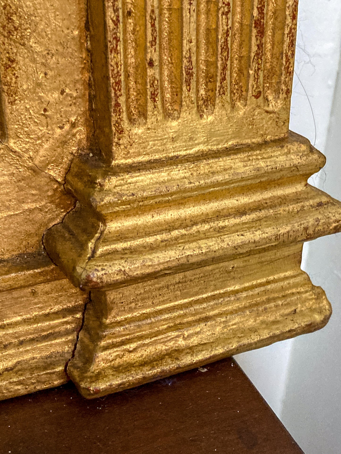 Vintage Neoclassical Style Gilt Gold Column Tall Elongated Wall Mirror
