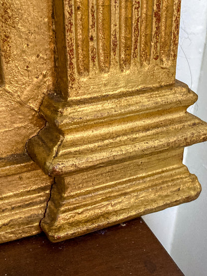 Vintage Neoclassical Style Gilt Gold Column Tall Elongated Wall Mirror