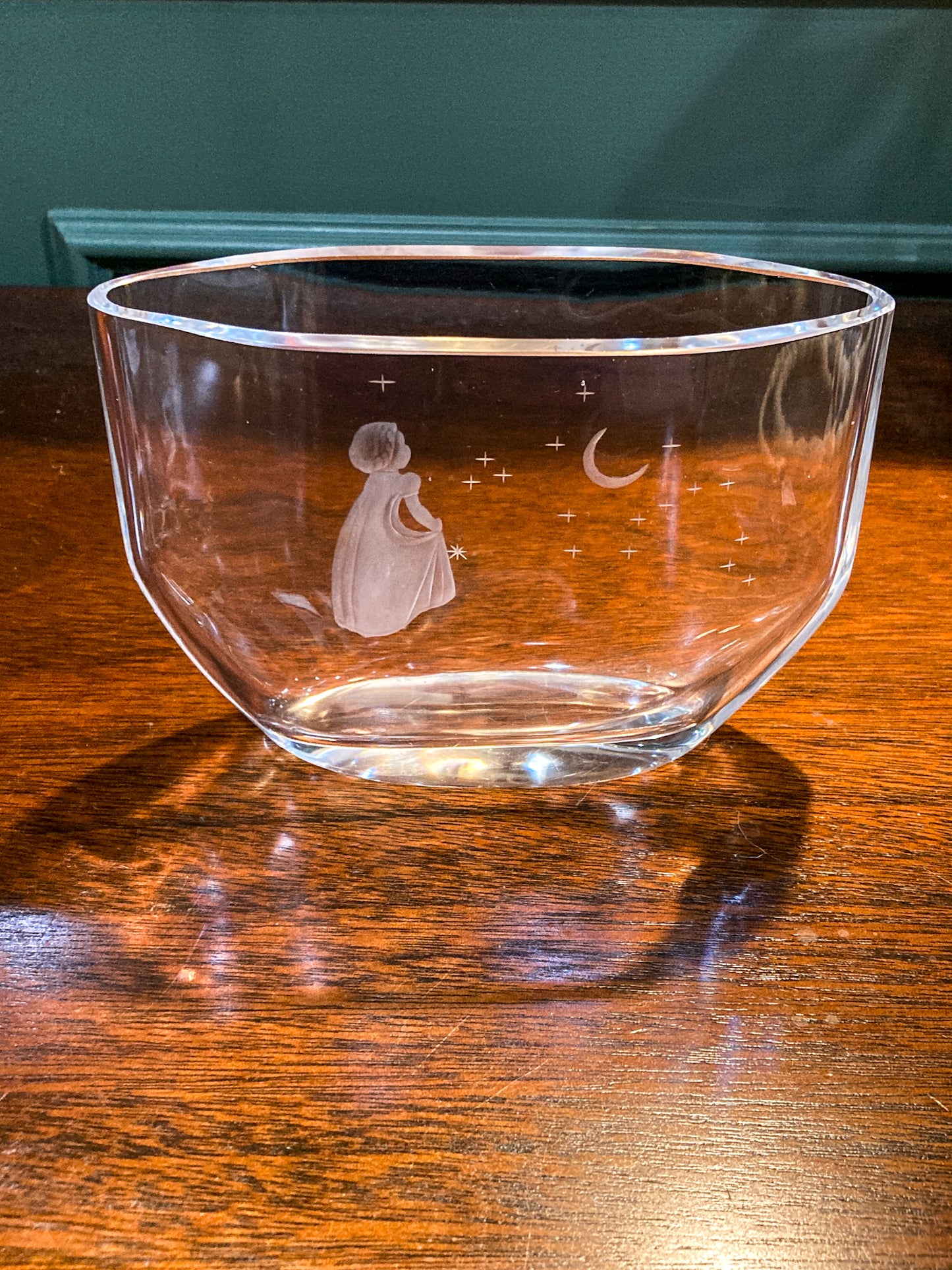 Vintage Orrefors Etched Clear Crystal Moon Starburst Edvin Ohrstrom Vase