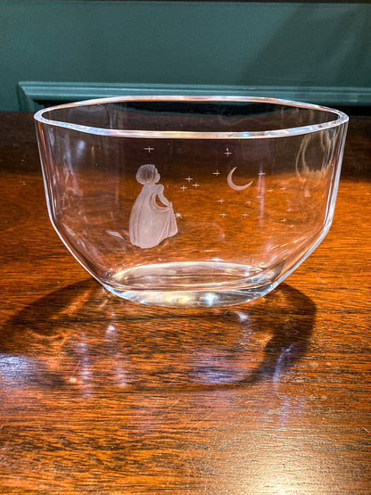 Vintage Orrefors Etched Clear Crystal Moon Starburst Edvin Ohrstrom Vase