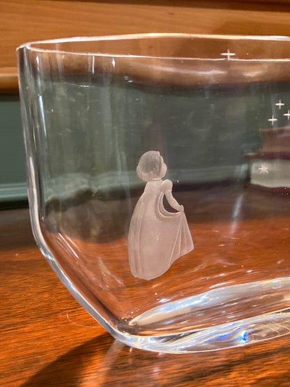 Vintage Orrefors Etched Clear Crystal Moon Starburst Edvin Ohrstrom Vase