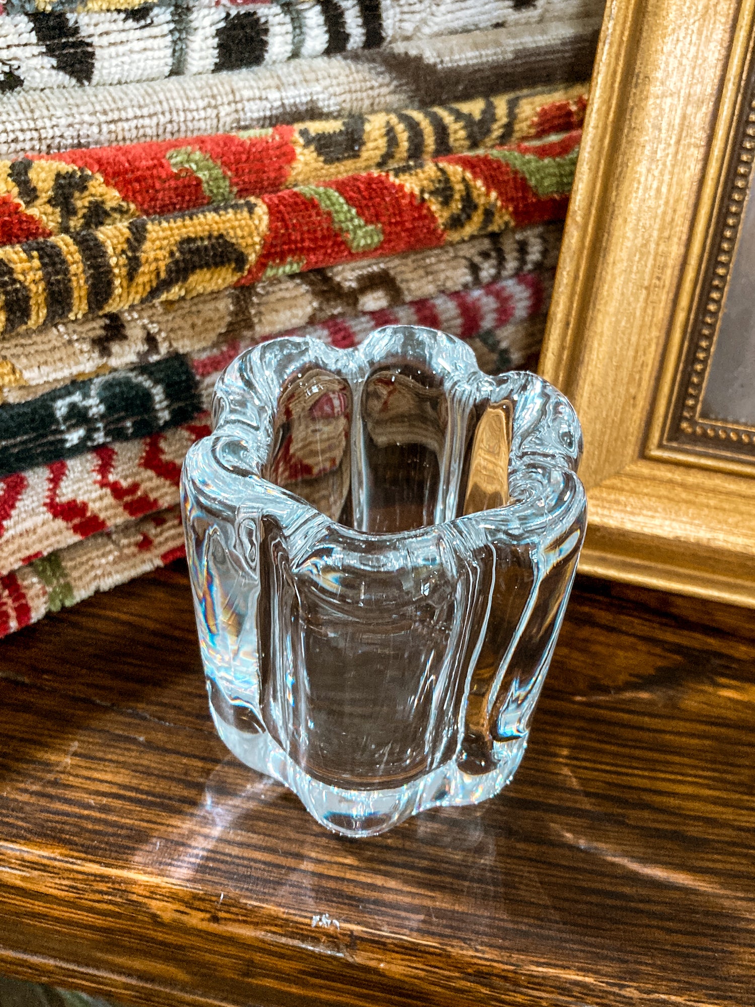 Vintage Orrefors Clear Crystal Flower Shaped Mini Votive Bud Vase