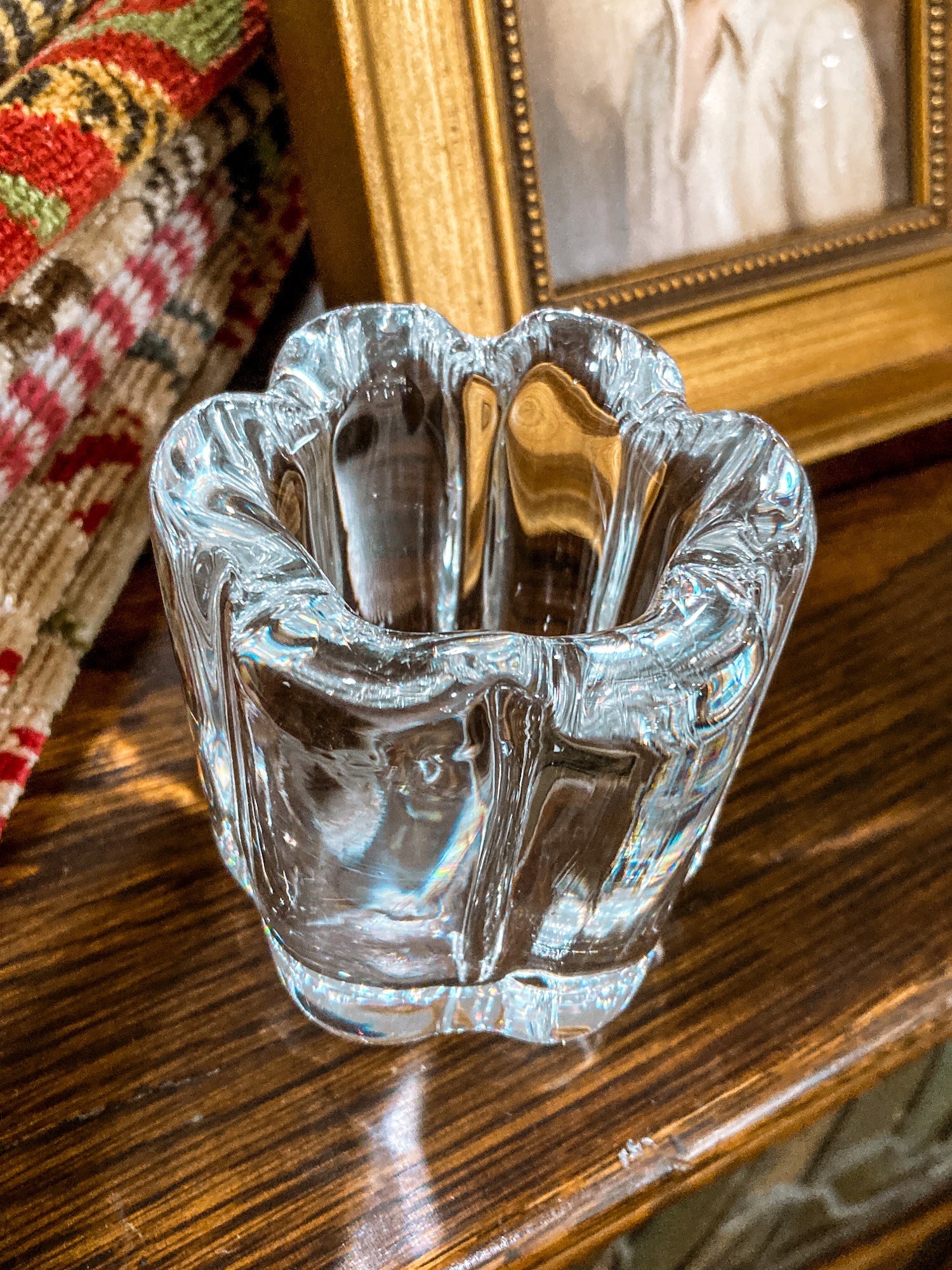 Vintage Orrefors Clear Crystal Flower Shaped Mini Votive Bud Vase