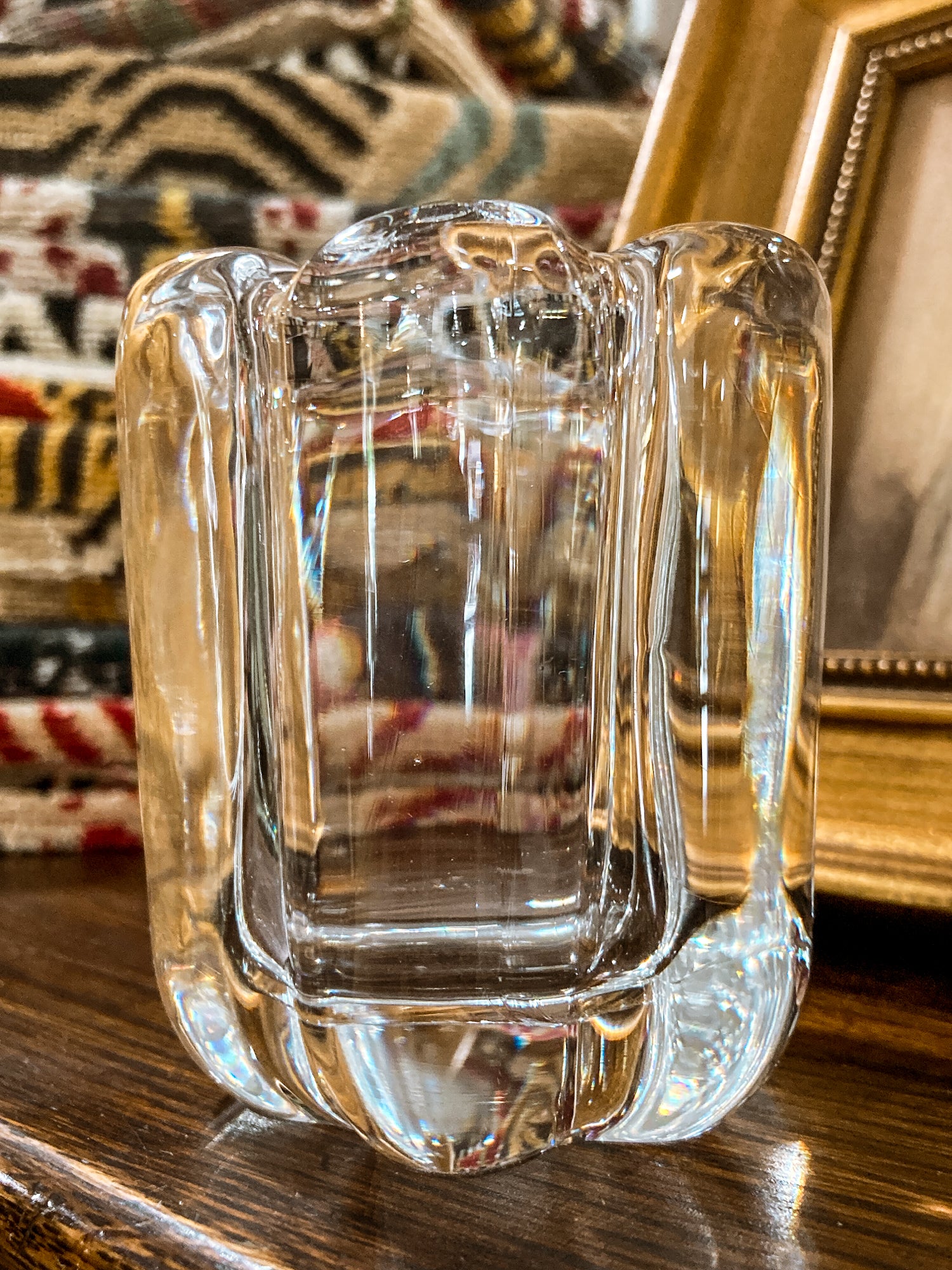 Vintage Orrefors Clear Crystal Flower Shaped Mini Votive Bud Vase