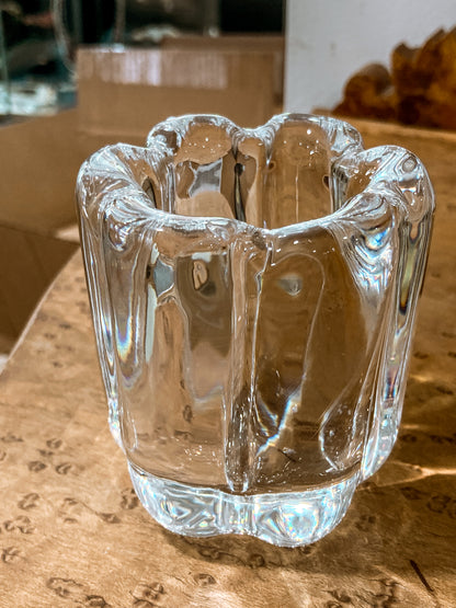 Vintage Orrefors Clear Crystal Flower Shaped Mini Votive Bud Vase