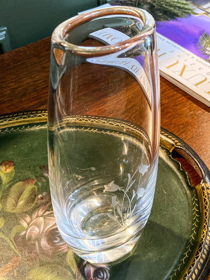 Vintage Orrefors Sven Palmqvist Clear Crystal Etched Flower Bud Vase