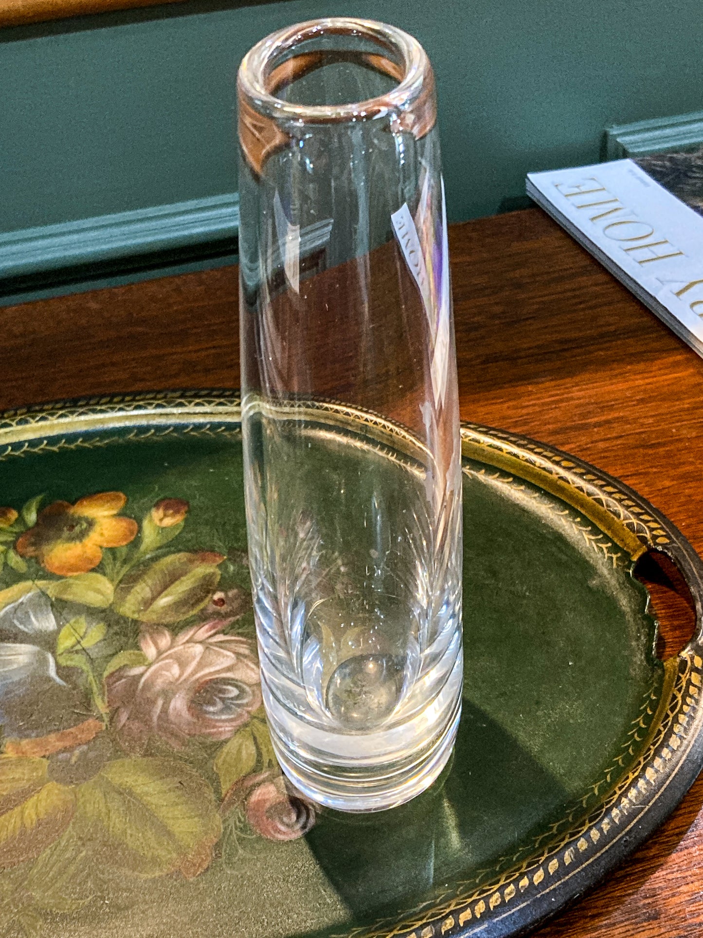 Vintage Orrefors Sven Palmqvist Clear Crystal Etched Flower Bud Vase