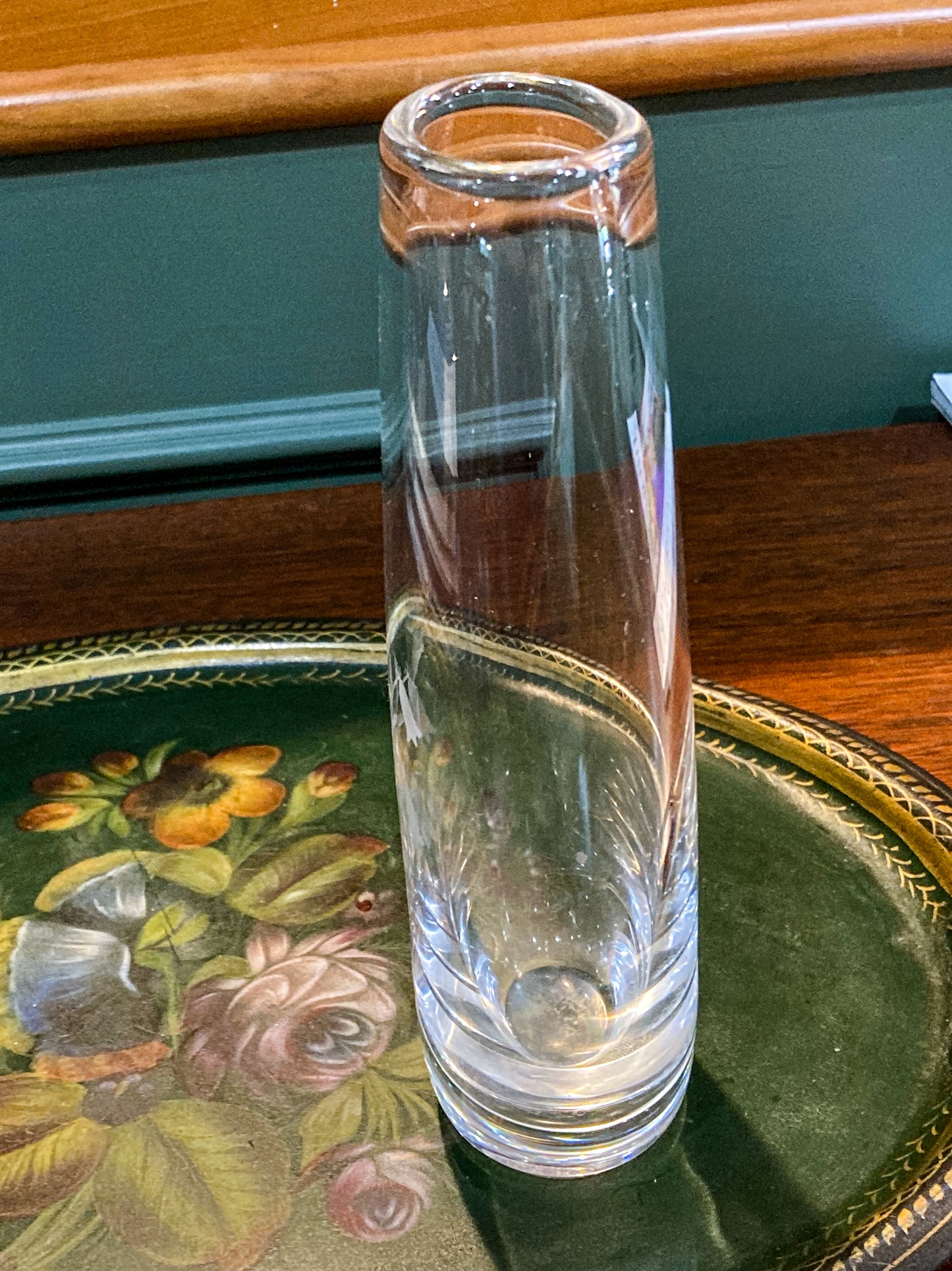 Vintage Orrefors Sven Palmqvist Clear Crystal Etched Flower Bud Vase