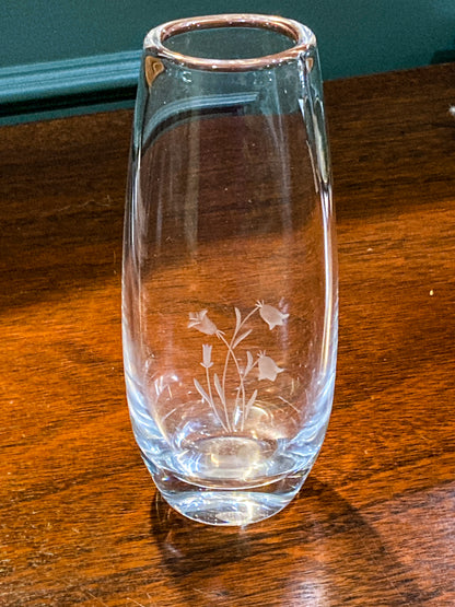 Vintage Orrefors Sven Palmqvist Clear Crystal Etched Flower Bud Vase