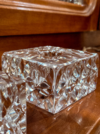 Vintage Orrefors Sweden Sven Palmqvist Square Clear Crystal Low Profile Candlesticks
