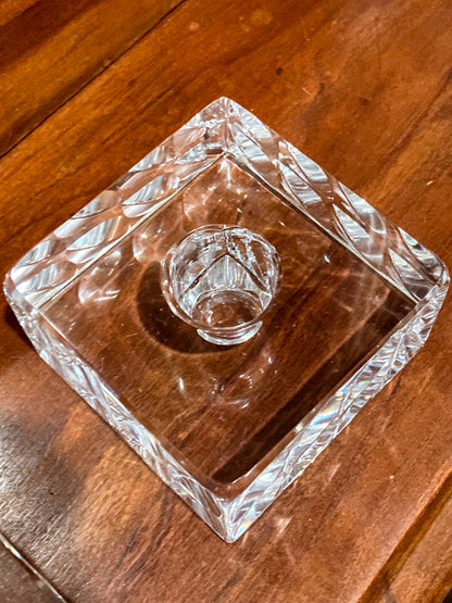 Vintage Orrefors Sweden Sven Palmqvist Square Clear Crystal Low Profile Candlesticks