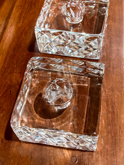 Vintage Orrefors Sweden Sven Palmqvist Square Clear Crystal Low Profile Candlesticks