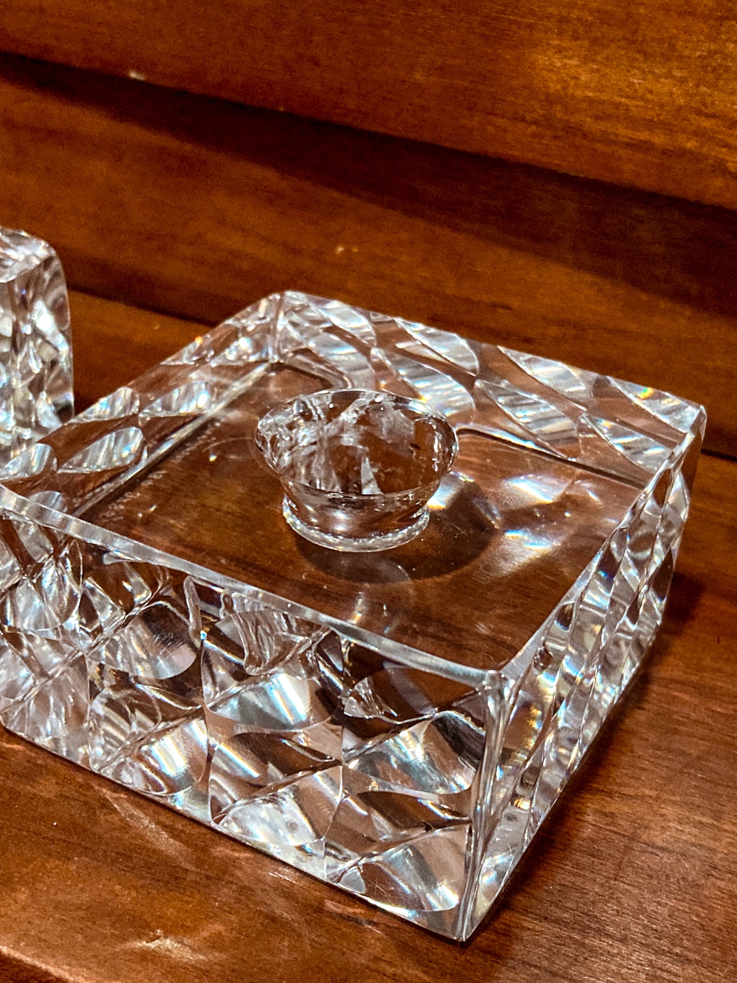 Vintage Orrefors Sweden Sven Palmqvist Square Clear Crystal Low Profile Candlesticks