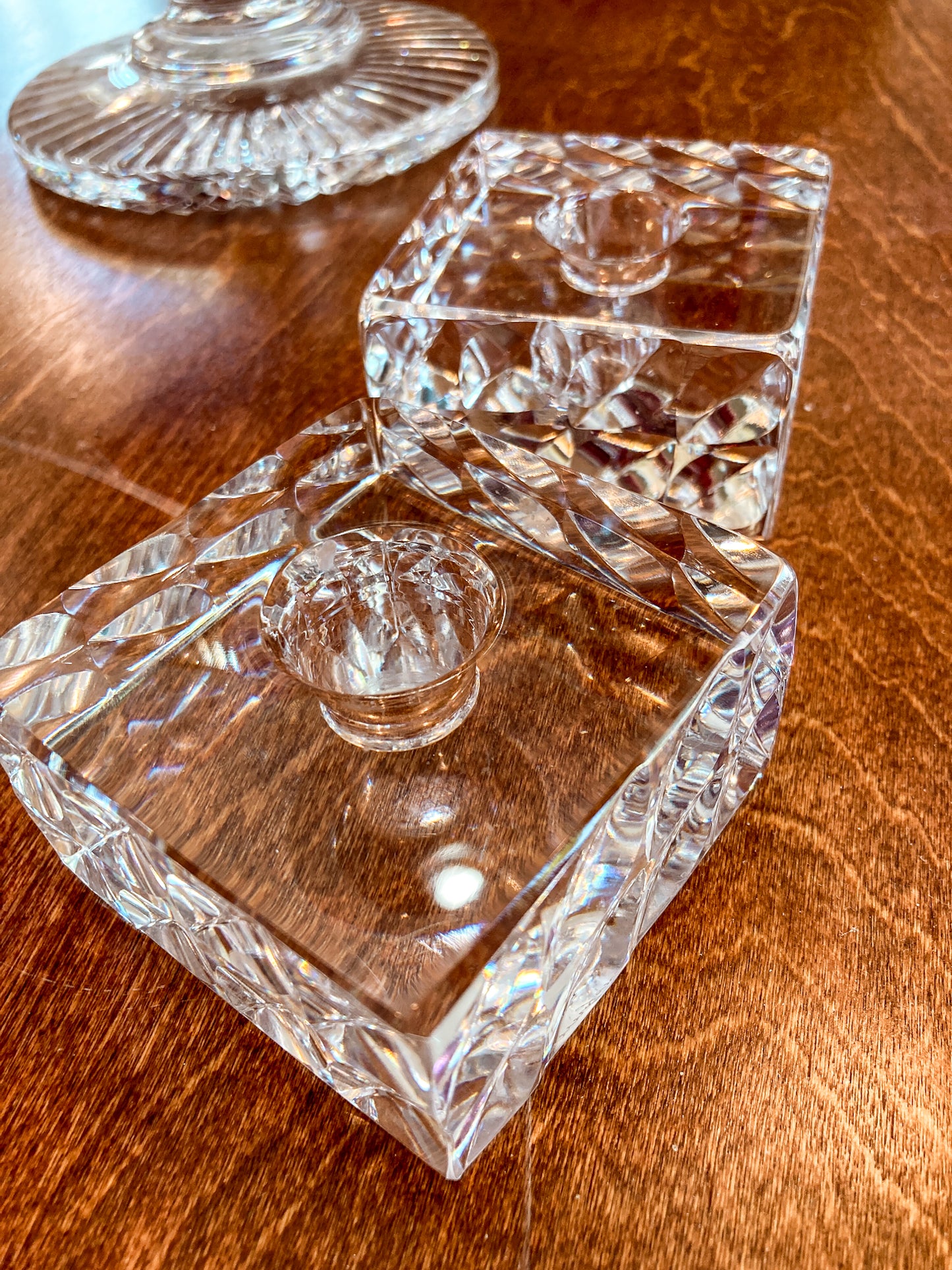 Vintage Orrefors Sweden Sven Palmqvist Square Clear Crystal Low Profile Candlesticks