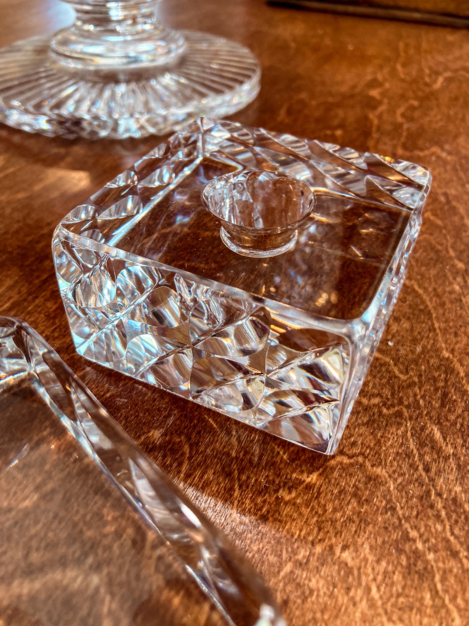 Vintage Orrefors Sweden Sven Palmqvist Square Clear Crystal Low Profile Candlesticks