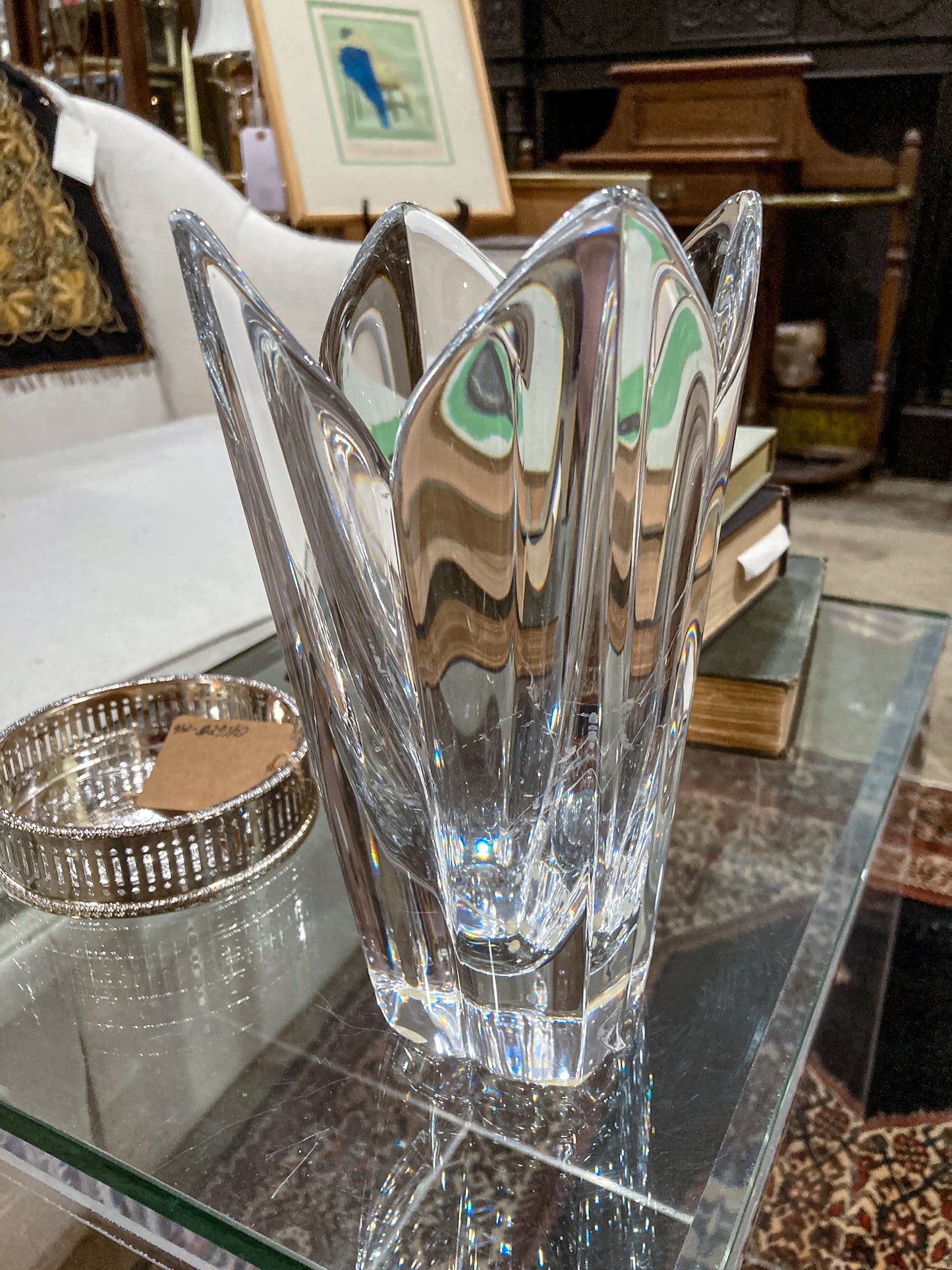 Vintage Orrefors Sweden Lotus Four Petal Tulip Clear Crystal Vase