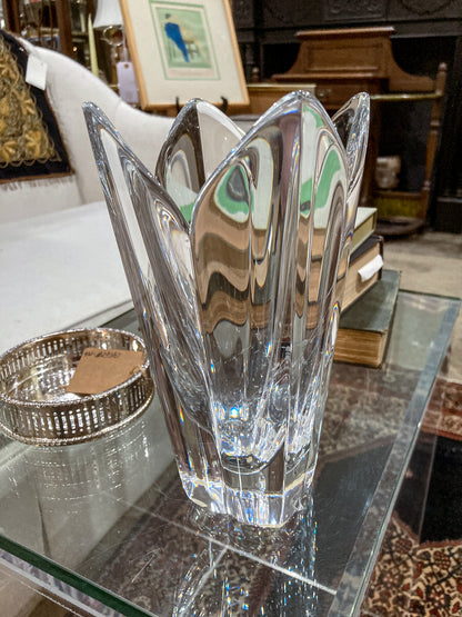 Vintage Orrefors Sweden Lotus Four Petal Tulip Clear Crystal Vase