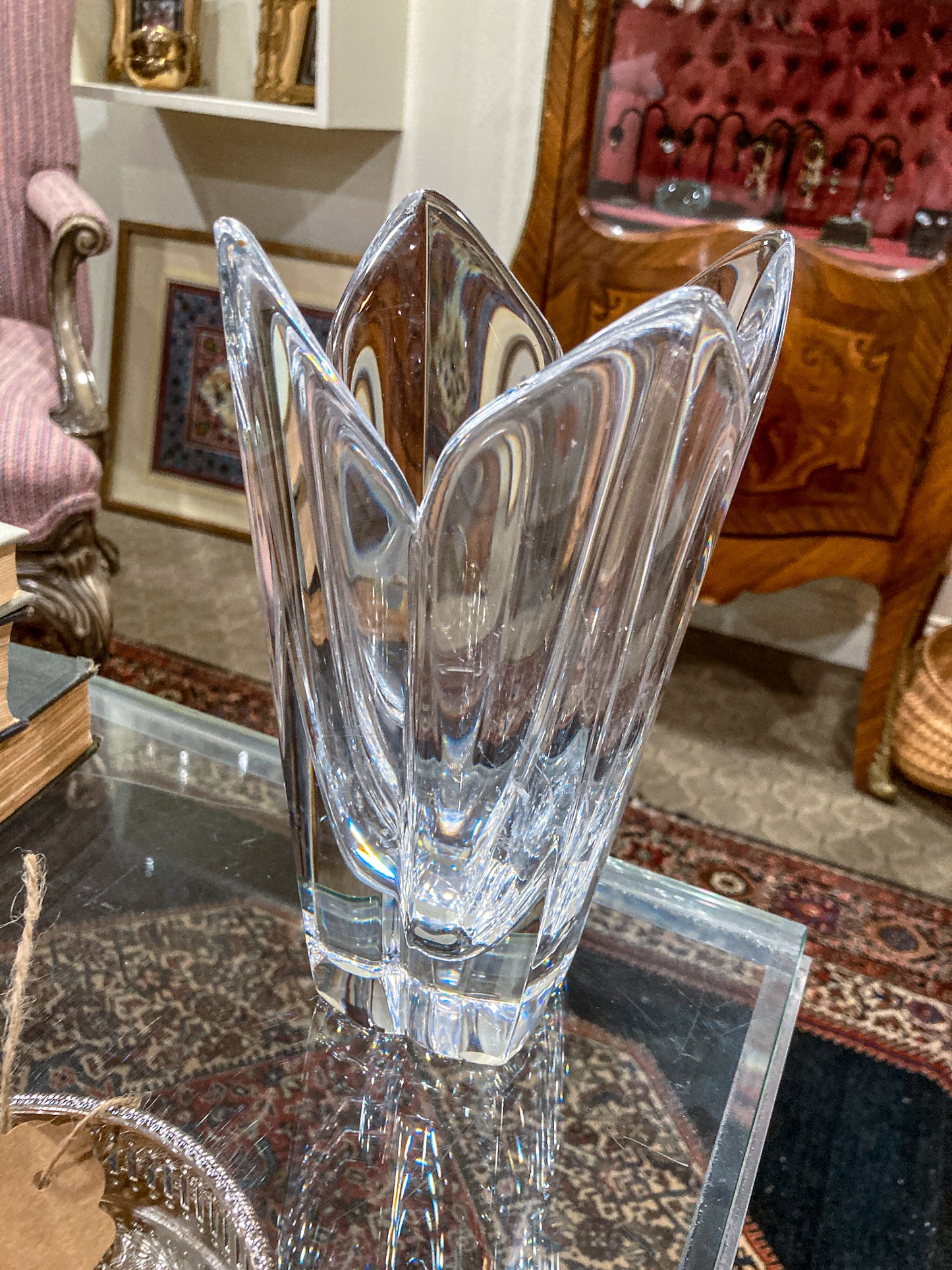 Vintage Orrefors Sweden Lotus Four Petal Tulip Clear Crystal Vase