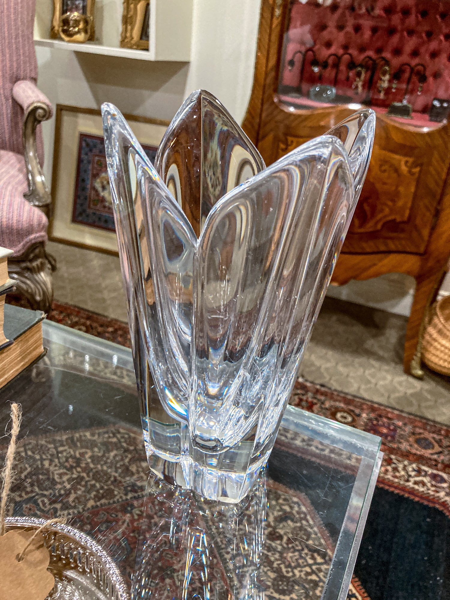 Vintage Orrefors Sweden Lotus Four Petal Tulip Clear Crystal Vase