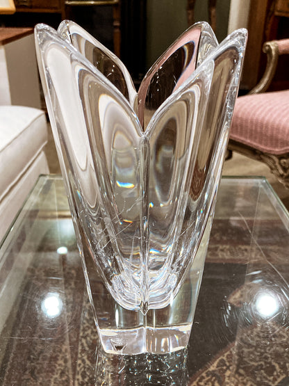 Vintage Orrefors Sweden Lotus Four Petal Tulip Clear Crystal Vase