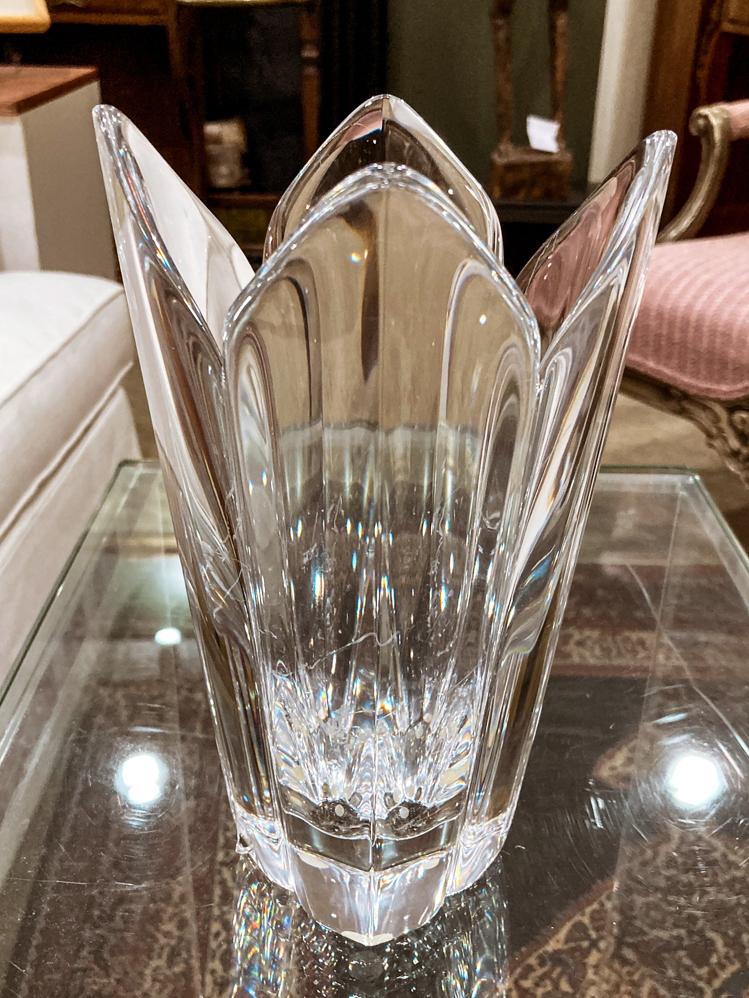 Vintage Orrefors Sweden Lotus Four Petal Tulip Clear Crystal Vase
