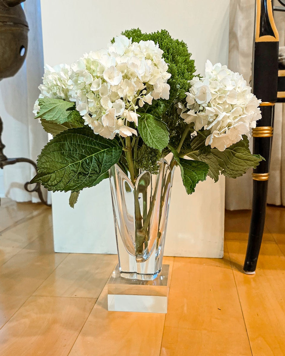 Vintage Orrefors Sweden Lotus Four Petal Tulip Clear Crystal Vase
