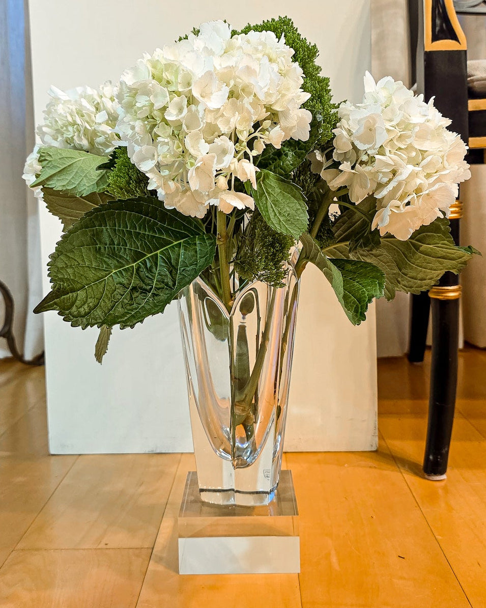 Vintage Orrefors Sweden Lotus Four Petal Tulip Clear Crystal Vase