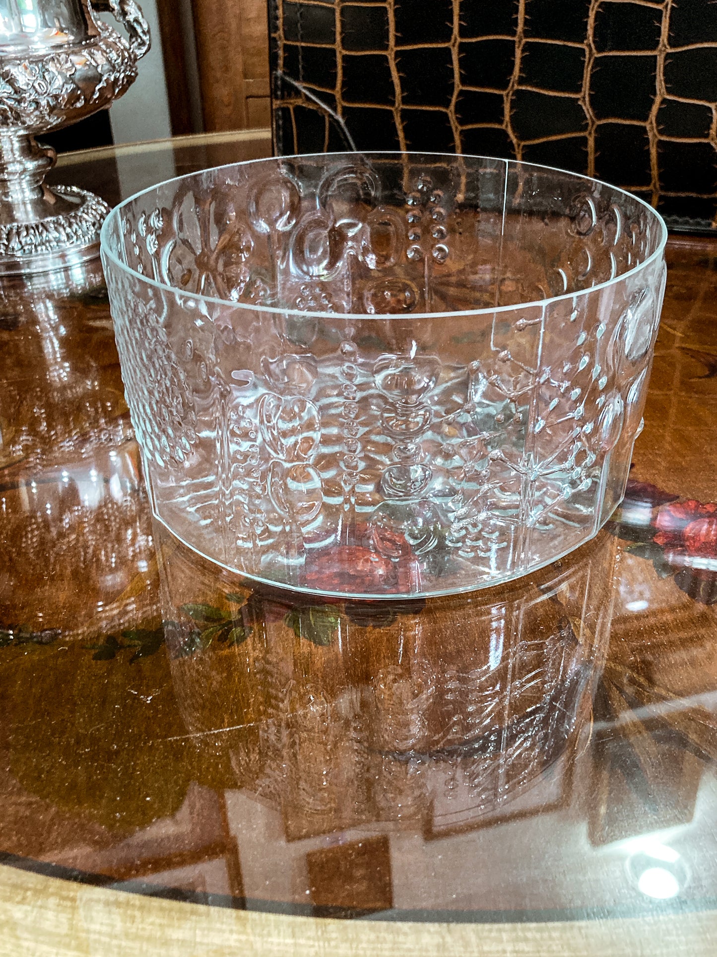 Vintage Stylized Botanical Pattern Oiva Toikka For Iittala Finland Glass Bowl