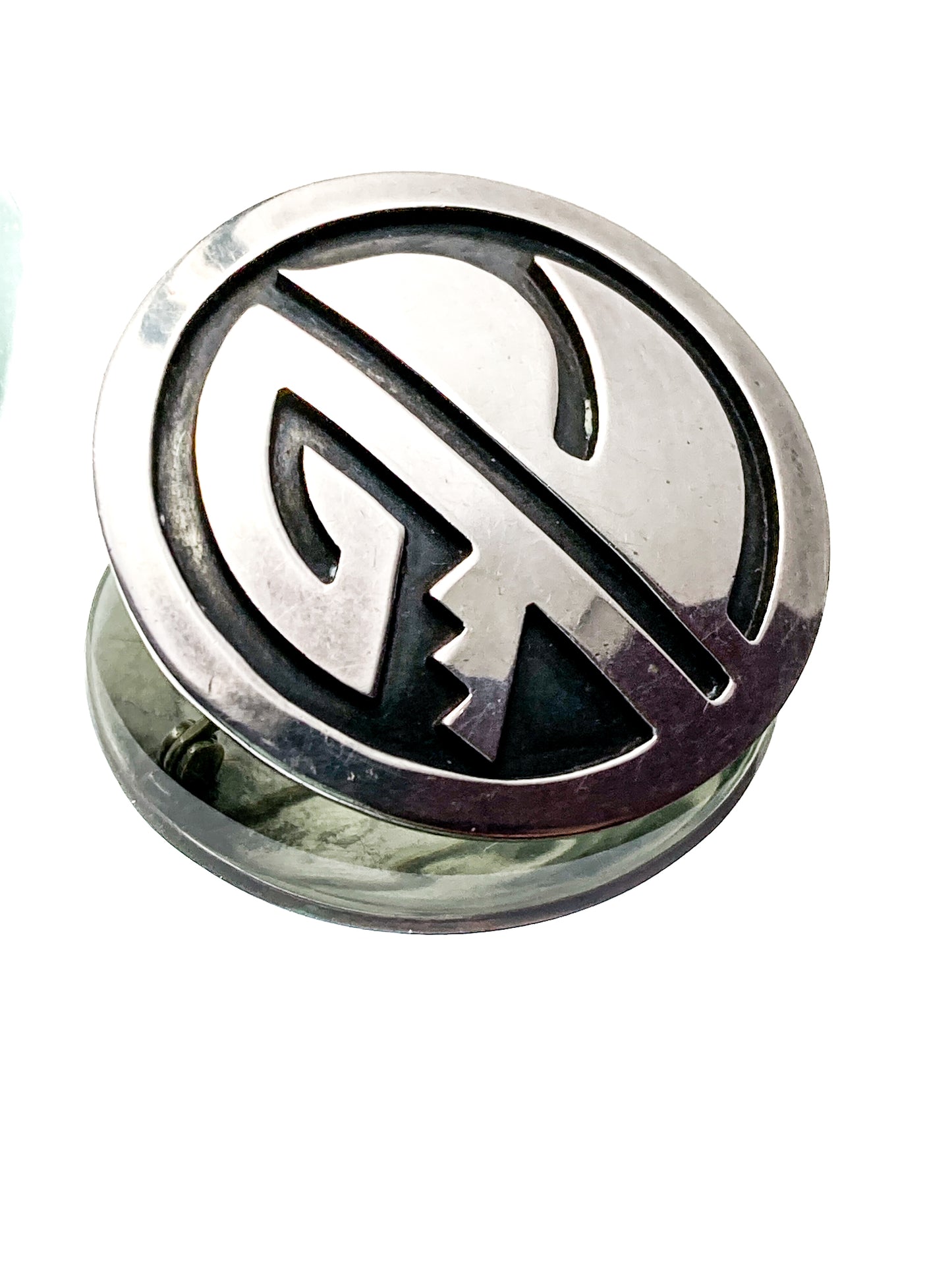 Vintage Oxidized Sterling Silver Hopi Design Circle Pendant Brooch Pin