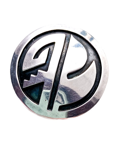 Vintage Oxidized Sterling Silver Hopi Design Circle Pendant Brooch Pin