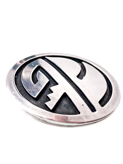 Vintage Oxidized Sterling Silver Hopi Design Circle Pendant Brooch Pin