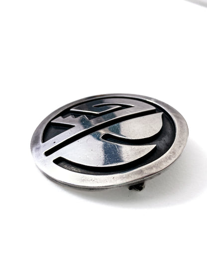 Vintage Oxidized Sterling Silver Hopi Design Circle Pendant Brooch Pin