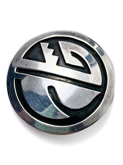 Vintage Oxidized Sterling Silver Hopi Design Circle Pendant Brooch Pin