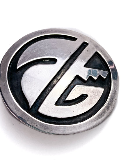 Vintage Oxidized Sterling Silver Hopi Design Circle Pendant Brooch Pin