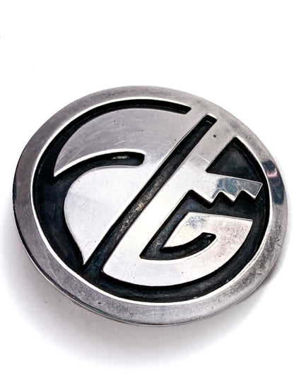 Vintage Oxidized Sterling Silver Hopi Design Circle Pendant Brooch Pin