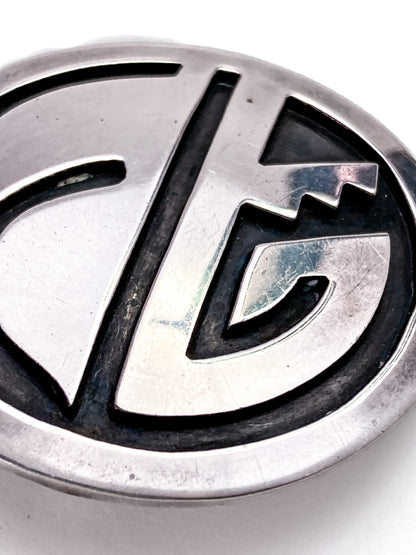 Vintage Oxidized Sterling Silver Hopi Design Circle Pendant Brooch Pin