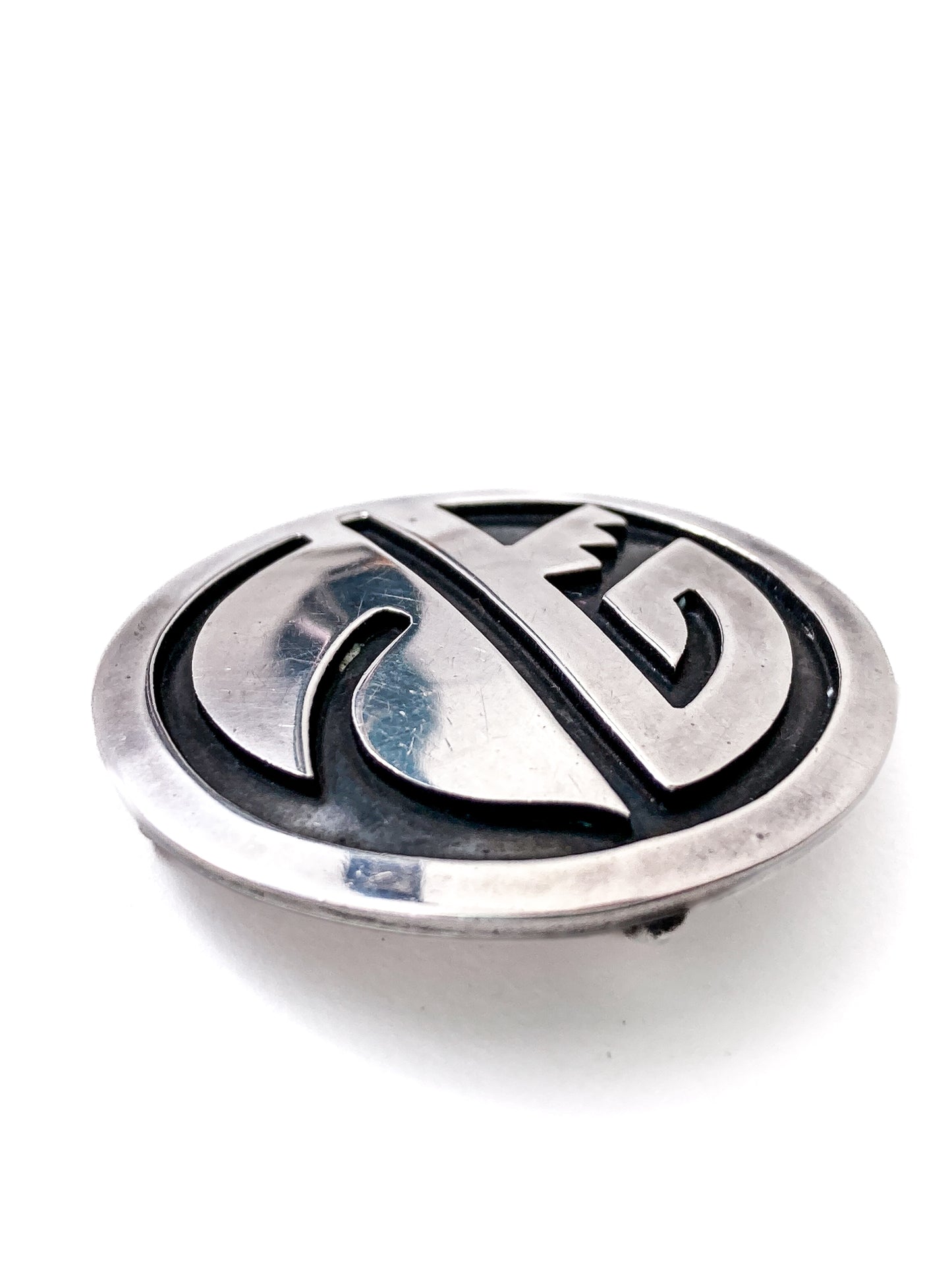 Vintage Oxidized Sterling Silver Hopi Design Circle Pendant Brooch Pin