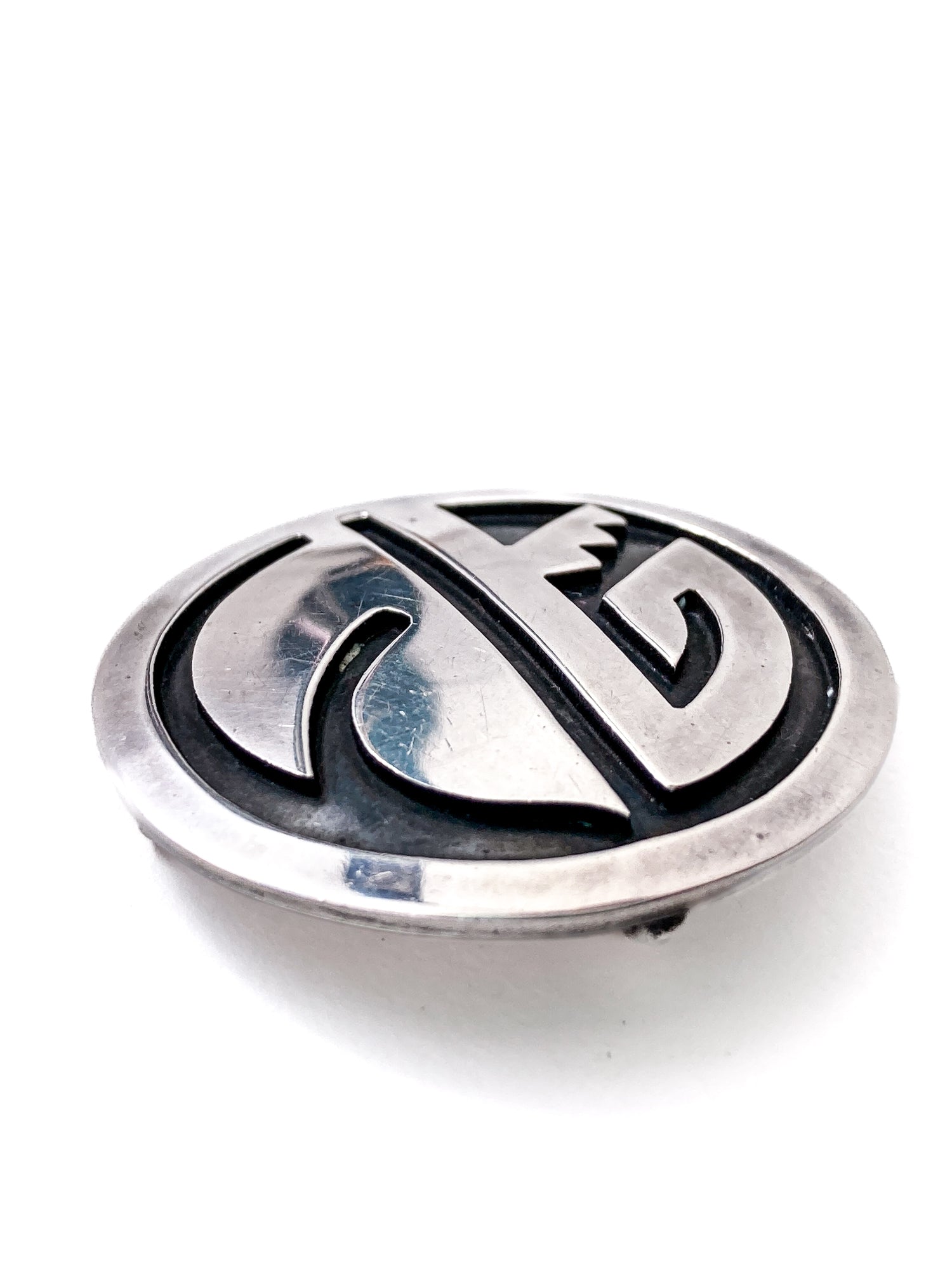 Vintage Oxidized Sterling Silver Hopi Design Circle Pendant Brooch Pin