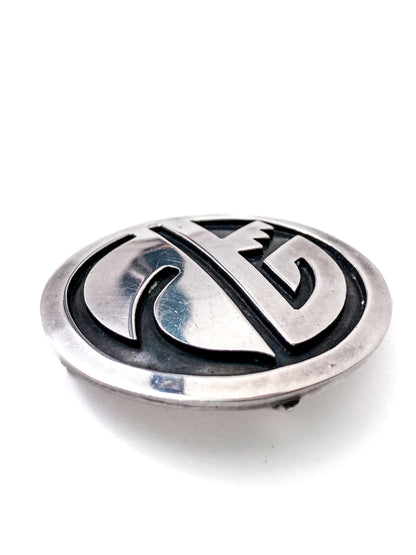 Vintage Oxidized Sterling Silver Hopi Design Circle Pendant Brooch Pin