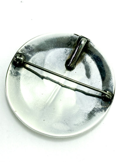 Vintage Oxidized Sterling Silver Hopi Design Circle Pendant Brooch Pin