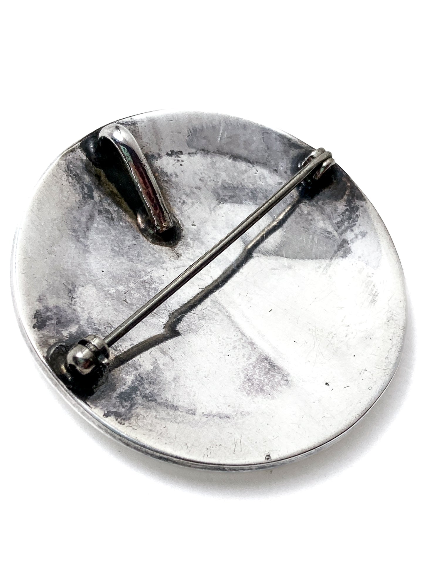 Vintage Oxidized Sterling Silver Hopi Design Circle Pendant Brooch Pin