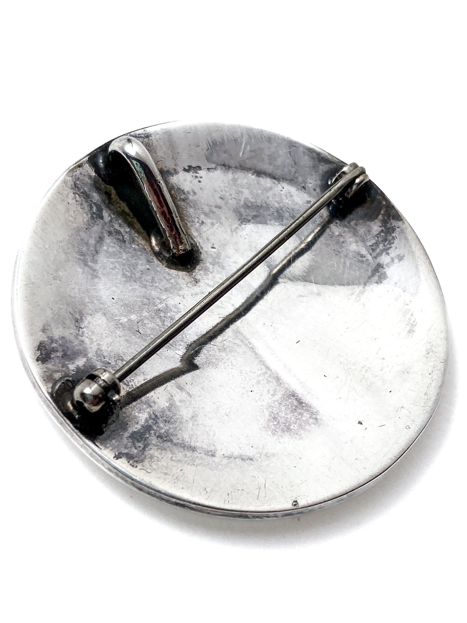 Vintage Oxidized Sterling Silver Hopi Design Circle Pendant Brooch Pin
