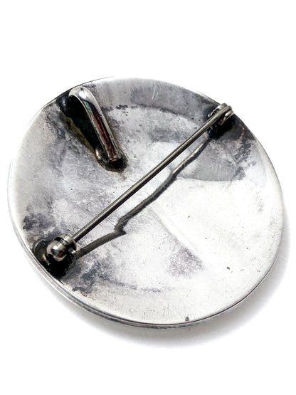 Vintage Oxidized Sterling Silver Hopi Design Circle Pendant Brooch Pin