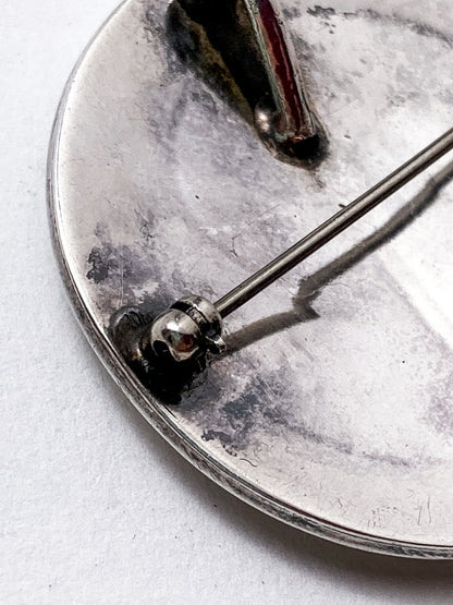 Vintage Oxidized Sterling Silver Hopi Design Circle Pendant Brooch Pin
