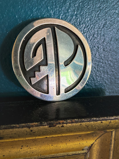 Vintage Oxidized Sterling Silver Hopi Design Circle Pendant Brooch Pin