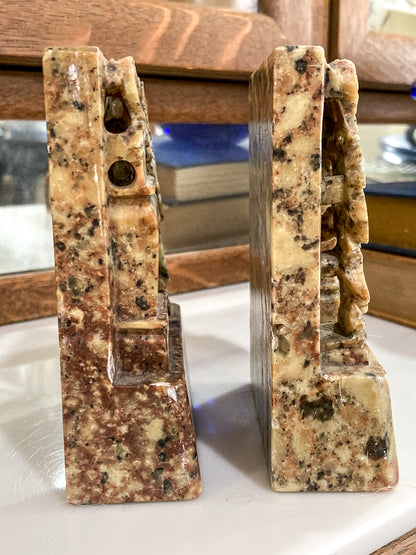 Pair Vintage Hand Carved Planter Pot Chinese Soapstone Bookends