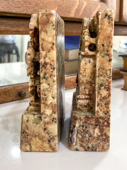 Pair Vintage Hand Carved Planter Pot Chinese Soapstone Bookends