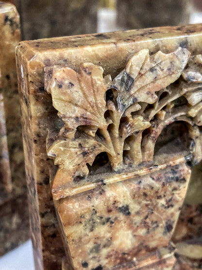 Pair Vintage Hand Carved Planter Pot Chinese Soapstone Bookends
